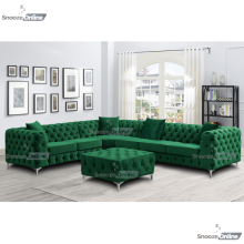 (6 Seater Left Hand Facing, Green) SnoozeOnline Monaco Velvet Corner Sofa 4,5 & 6 Seater Chesterfield Sofas Set