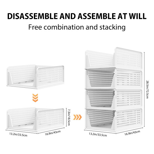 Stackable Wardrobe Organiser 4 Pack Plastic Storage Boxes for Closet, Bedroom, Kitchen & Bathroom Foldable Shelves 1