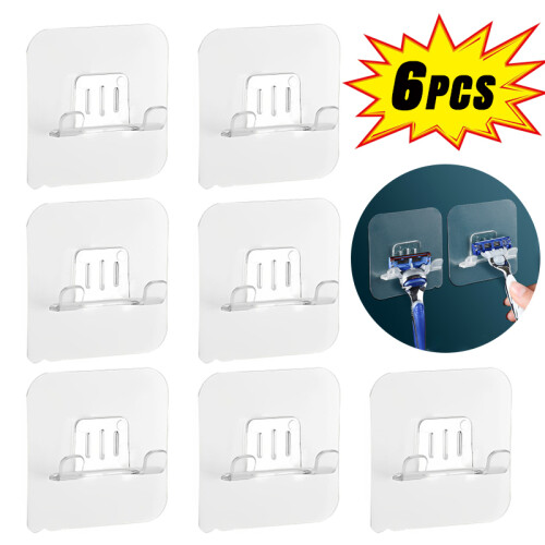 (6Pcs-B)6/1PCS Επιτοίχια θήκη ξυραφιού Γάντζος αποθήκευσης Punch Δωρεάν 1