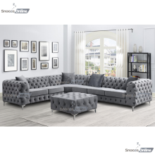 (6 Seater Left Hand Facing, Grey) SnoozeOnline Monaco Velvet Corner Sofa 4,5 & 6 Seater Chesterfield Sofas Set