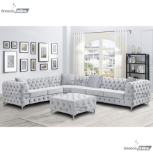 (6 Seater Left Hand Facing, Light Grey) SnoozeOnline Monaco Velvet Corner Sofa 4,5 & 6 Seater Chesterfield Sofas Set