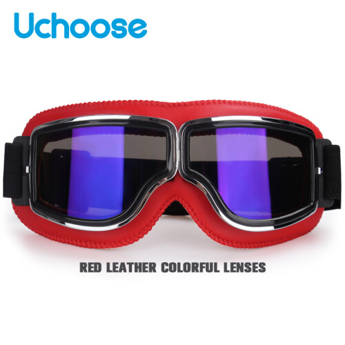 (R-Colorful Lens) Αντιανεμικό κράνος μοτοσικλέτας Γυαλιά Δερμάτινο