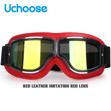 (R-Red Lens) Αντιανεμικό κράνος μοτοσικλέτας γυαλιά δερμάτινο προστατευτικό