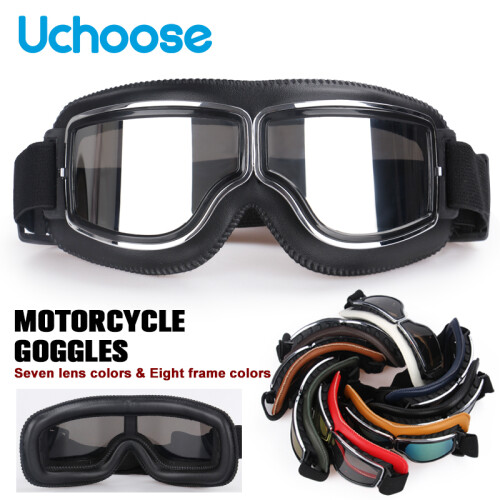 (W-Clear Lens) Αντιανεμικό κράνος μοτοσικλέτας γυαλιά Δερμάτινο 1