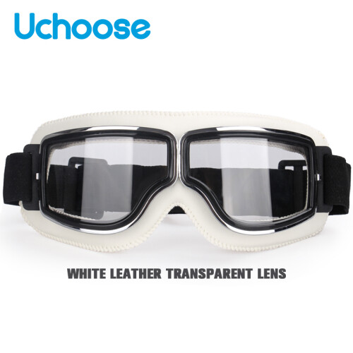 (W-Clear Lens) Αντιανεμικό κράνος μοτοσικλέτας γυαλιά Δερμάτινο