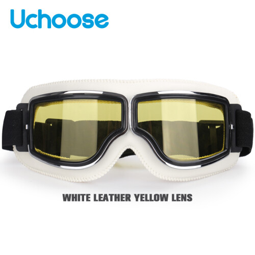 (W-Yellow Lens) Αντιανεμικό κράνος μοτοσικλέτας Γυαλιά Δερμάτινο