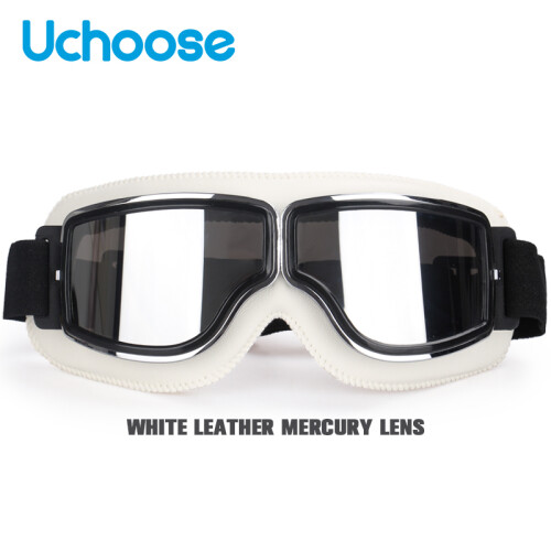 (W-Silver Lens) Αντιανεμικό κράνος μοτοσικλέτας Γυαλιά Δερμάτινο