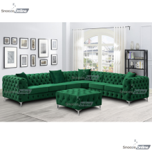(6 Seater Right Hand Facing, Green) SnoozeOnline Monaco Velvet Corner Sofa 4,5 & 6 Seater Chesterfield Sofas Set