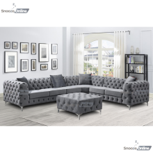 (6 Seater Right Hand Facing, Grey) SnoozeOnline Monaco Velvet Corner Sofa 4,5 & 6 Seater Chesterfield Sofas Set