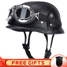 (M-14)JYT Niemiecki kask motocyklowy ze skóry PU, cztery pory roku, retro, pół twarzy