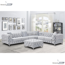 (6 Seater Right Hand Facing, Light Grey) SnoozeOnline Monaco Velvet Corner Sofa 4,5 & 6 Seater Chesterfield Sofas Set