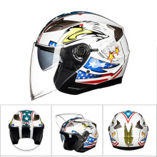 (L-G708-Jasnobiały) Kask motocyklowy z podwójną soczewką, Cool Casco Moto Four Seasons, męski