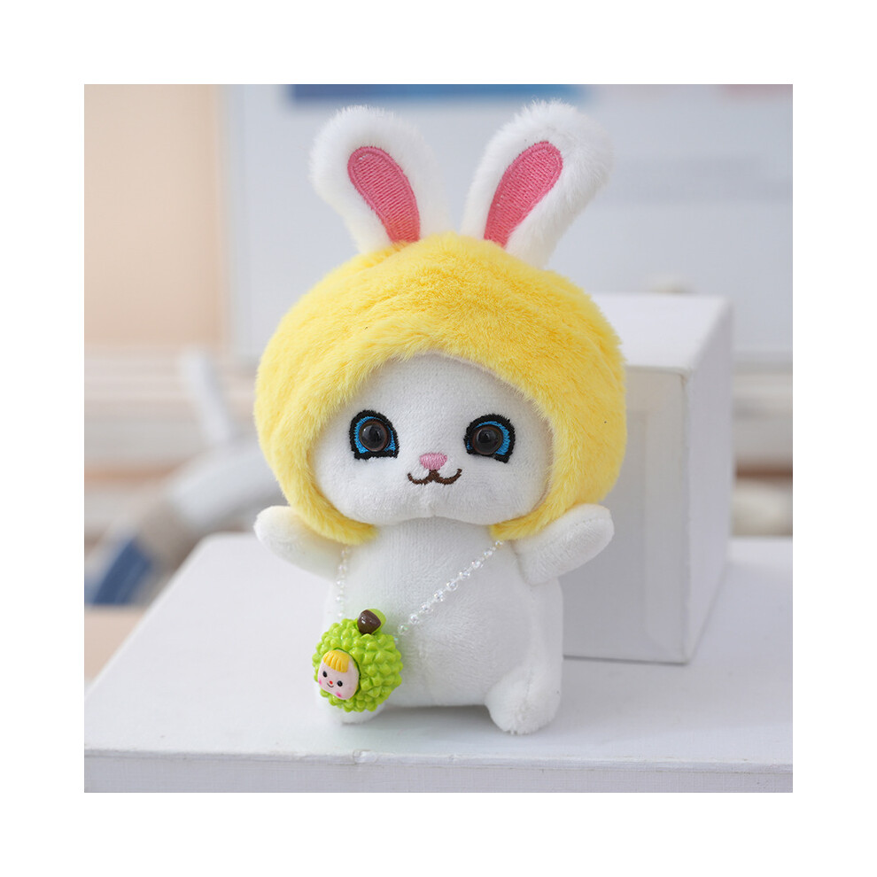 (Yellow)Poupée lapin moelleux doux avec chapeau de fruits porte-clés pour filles animal mignon peluche