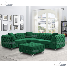 (FootStool Square, Green) SnoozeOnline Monaco Velvet Corner Sofa 4,5 & 6 Seater Chesterfield Sofas Set