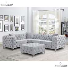 (FootStool Square, Light Grey) SnoozeOnline Monaco Velvet Corner Sofa 4,5 & 6 Seater Chesterfield Sofas Set