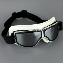 Lunettes de moto rétro en cuir (monture blanche argentée), style pilote vintage, coupe-vent, universelles