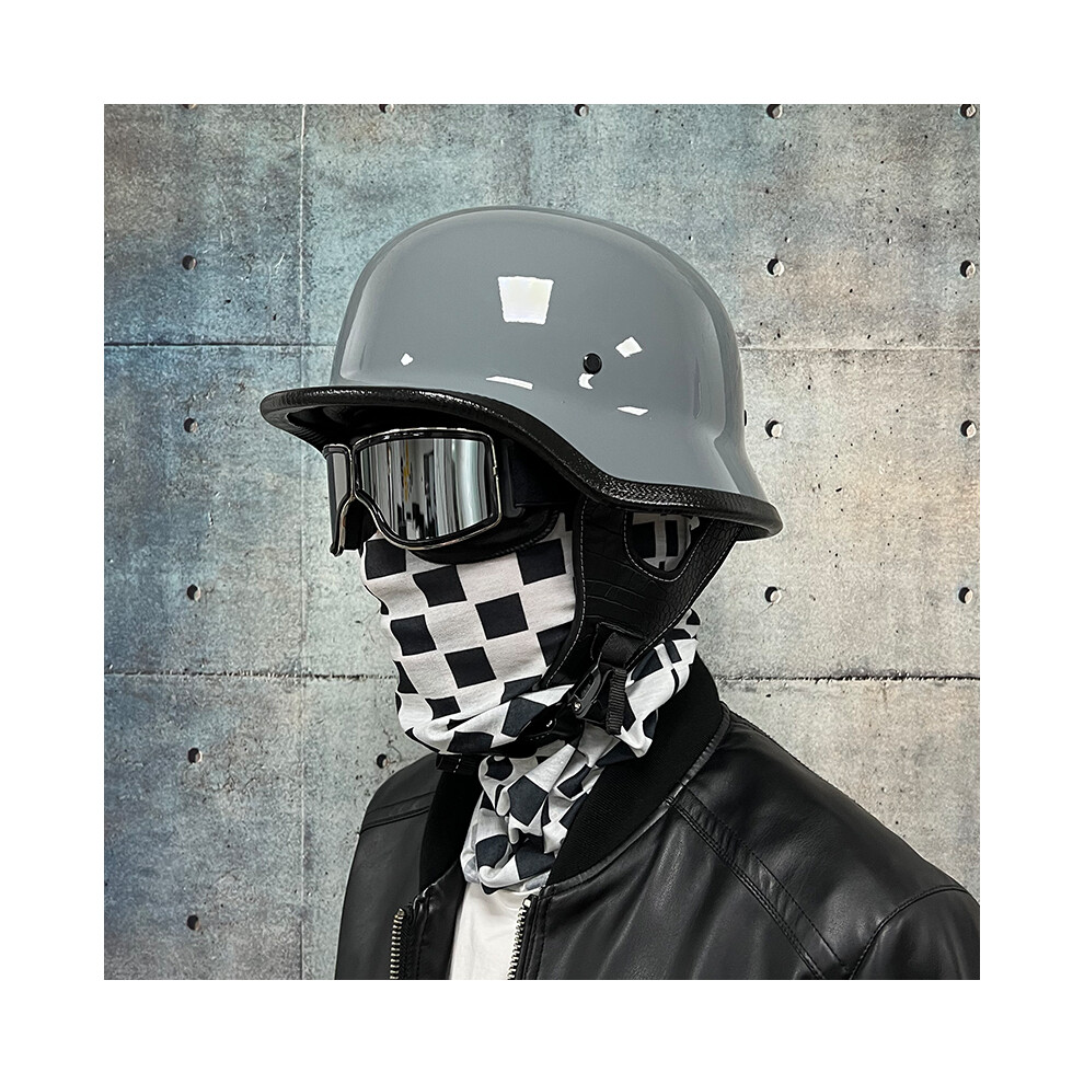 (M-12) Demi-casque de moto DOT style allemand + lunettes pour pilote motard H-arley
