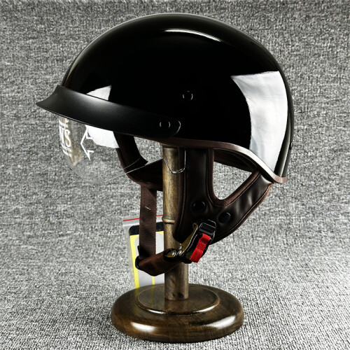 (M-Helles Schwarz) Motorradhelm mit Linsen, Retro-Halbhelm, Jethelm, offener Helm