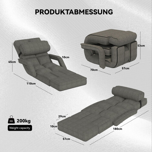 (Charcoal Grey) YODOLLA Home Folding Floor Chair, Single Sofa Bed 2