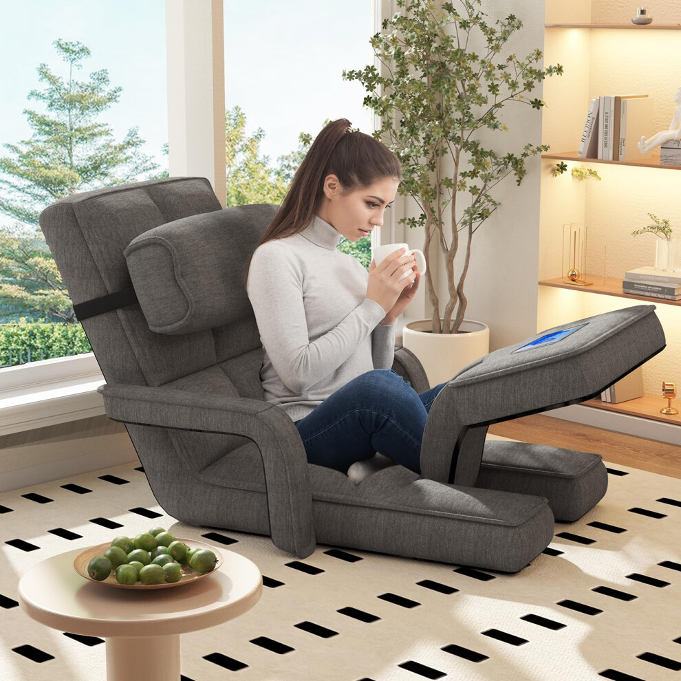 (Charcoal Grey) YODOLLA Home Folding Floor Chair, Single Sofa Bed