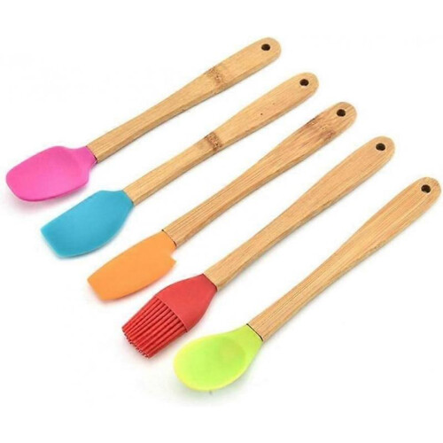5-Piece Mini Silicone Spatula Set with Bamboo Handles 2