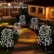 (White, 120led) Solar-Powered Fireworks Willow Branch Lights - High-Quality, IP65, 120-200 LEDs, 8 Lighting Modes, Solar Outdoor Lights