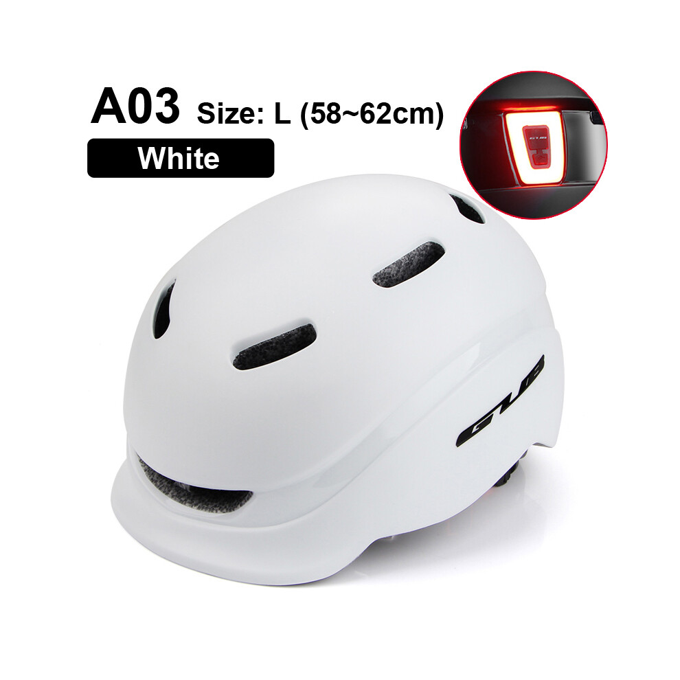 (A03 Blanc) Casque de trottinette électrique avec éclairage arrière LED, casque de vélo pour adulte