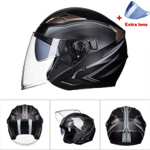 (L-G708-Czarny GY) Kask motocyklowy z podwójną szybą ABS, pół twarzy, elektryczny