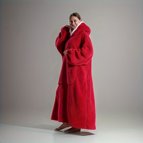 (Red Apple Lazy Clothes) A Fleece-Lined Warm Wearable Blanket, Thick Oversized Hooded Loungewear, Made of Comfortable Fleece Fabric