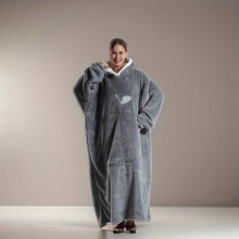 (Light Gray Apple Lounger Clothes) A Fleece-Lined Warm Wearable Blanket, Thick Oversized Hooded Loungewear, Made of Comfortable Fleece Fabric