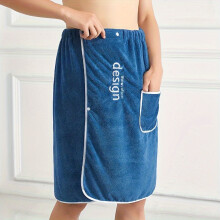 (Blue) 1pc Quick Drying Men'S Coral Fleece Bath Towel Skirt with Pocket - Absorbent Polyester Spa Wrap