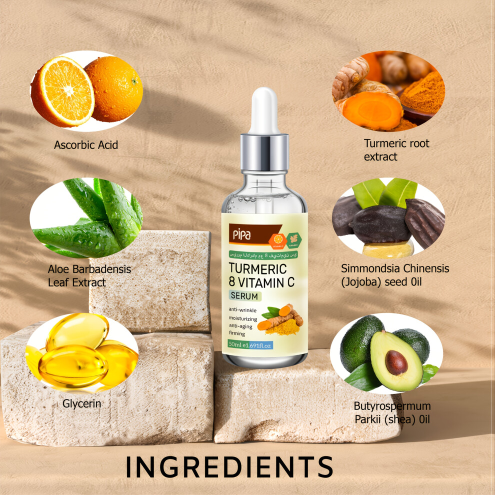 Yetp Star (50Ml) Turmeric Anti-Wrinkle Serum With Vitamin C & Hyaluronic Acid - Firming & Moisturizing Skin Care, Jojoba & Aloe Vera Infused