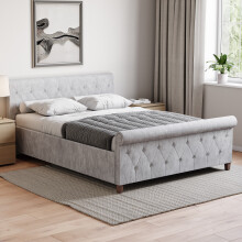 (Double, Crushed Velvet Silver) Vittorio Double/King Size Bed 3 Finishes UKFR