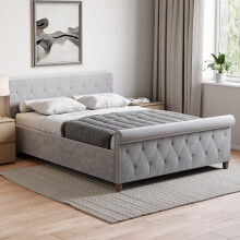 (Double, Light Grey Velvet) Vittorio Double/King Size Bed 3 Finishes UKFR