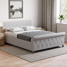 (Double, Light Grey Linen) Vittorio Double/King Size Bed 3 Finishes UKFR