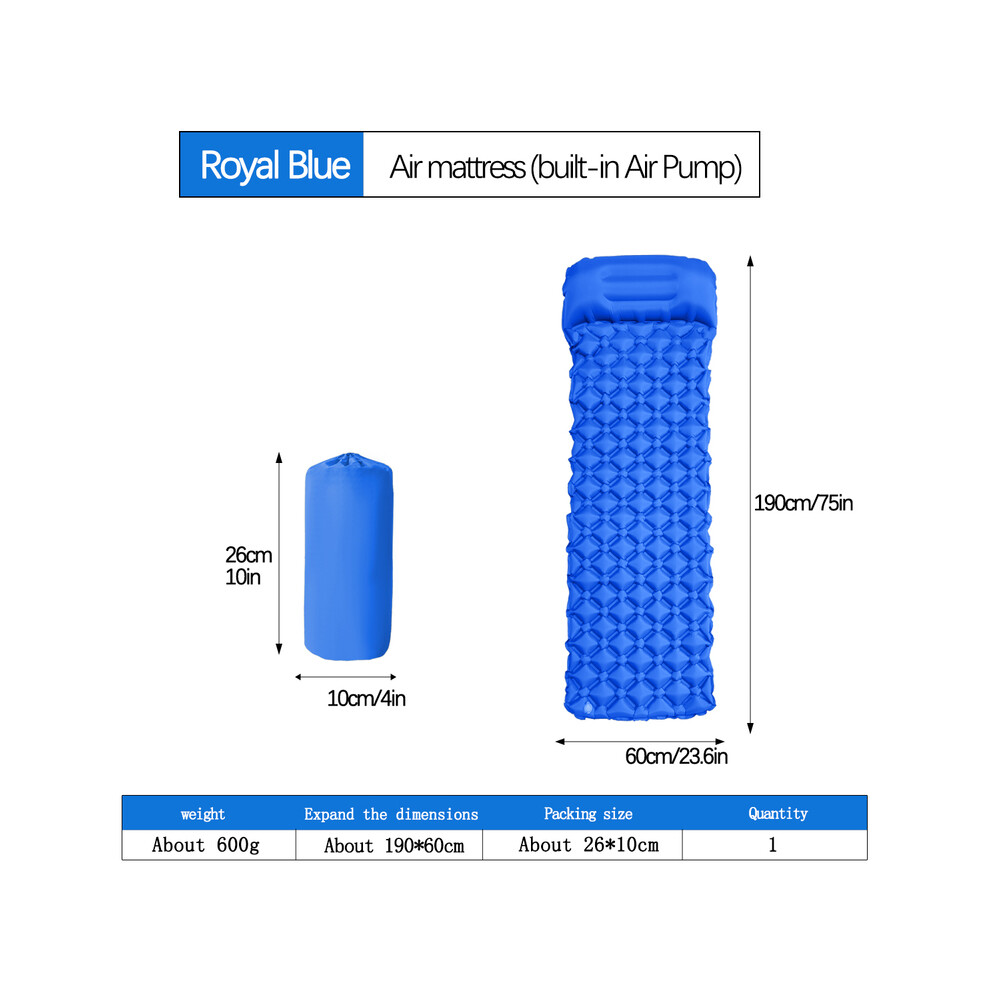 (LT-03 Bleu royal) Matelas de couchage pliable pour camping en plein air, matelas gonflable de plage