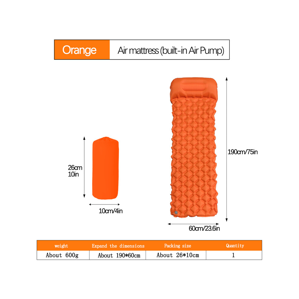 (LT-03Orange) Matelas de couchage pliable pour camping en plein air, matelas gonflable ultraléger avec