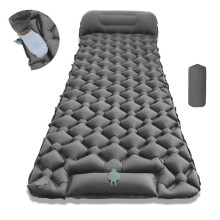 (LT-04Gray) Outdoor-Camping-Isomatte, zusammenklappbare Schlafmatte, Strand-Aufblasmatratze mit Kissen,
