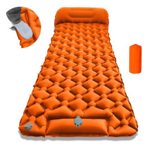 (LT-04Orange) Outdoor-Camping-Isomatte, zusammenklappbare Schlafmatte, Strand-Aufblasmatratze mit Kissen,