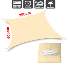 (Beige 200 x 300 cm), wasserdicht, 300D, grau, quadratisch, rechteckig, Sonnensegel, Gartenterrasse,
