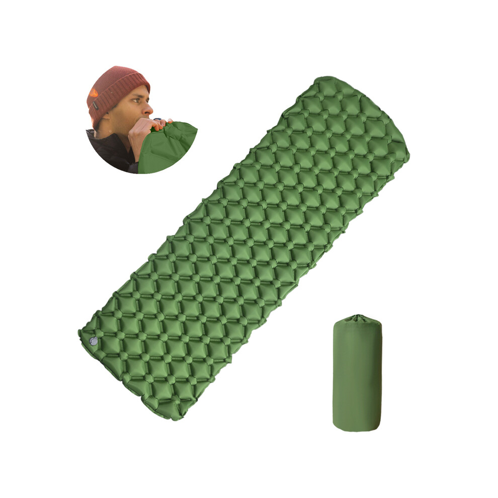 (LT-01 Vert armée) Matelas de couchage pliable pour camping en plein air, matelas gonflable de plage