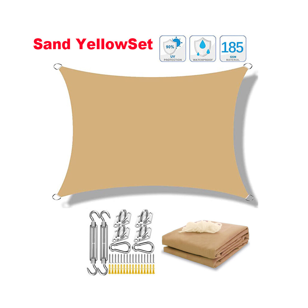 Voile d'ombrage imperméable jaune sable 2 x 4 m, protection solaire 95 % anti-UV, auvent pour terrasse,