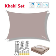 (Khaki Set-300cmx300cm) 320D vedenpitävä neliö suorakaiteen muotoinen aurinkovarjo, ulkopuutarhan uima-altaan