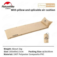 (Single-Khaki)Inflatable Mat With Pillow Self Inflating Air Cushion Single Double Spliced Bed Mattress Folding Sleeping Pad Outdoor