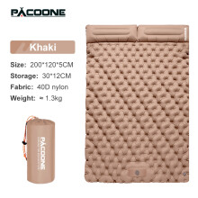 (Khaki)PACOONE Outdoor Camping Double puhallettava patja Erittäin leveä makuualusta Ultrakevyt kokoontaitettava