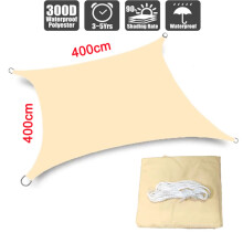 (Beige 400 x 400 cm) Wasserdicht 300D grau quadratisch rechteckig Sonnensegel Garten Terrasse Markise