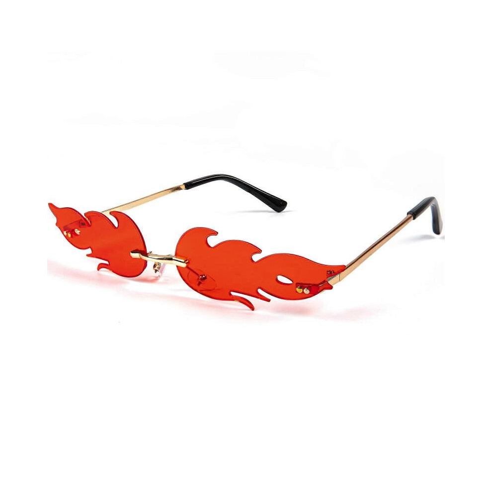 Fire Flame Sunglasses - Rimless Gold Metal Party Eyewear