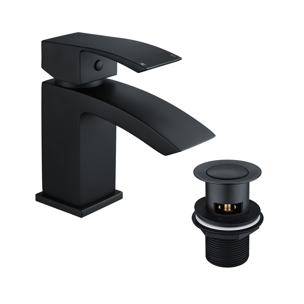 Tesa Bathroom Basin Mono Mixer Tap & Basin Waste Matte Black