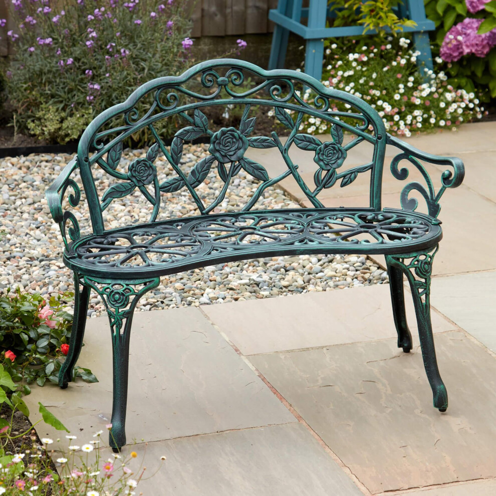 Home Source Rose 2 Seater Outdoor Patio Garden Bench - Green