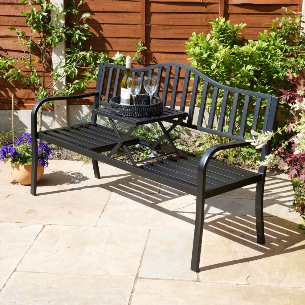 Home Source Valetta Outdoor Garden Patio Loveseat Bench Black
